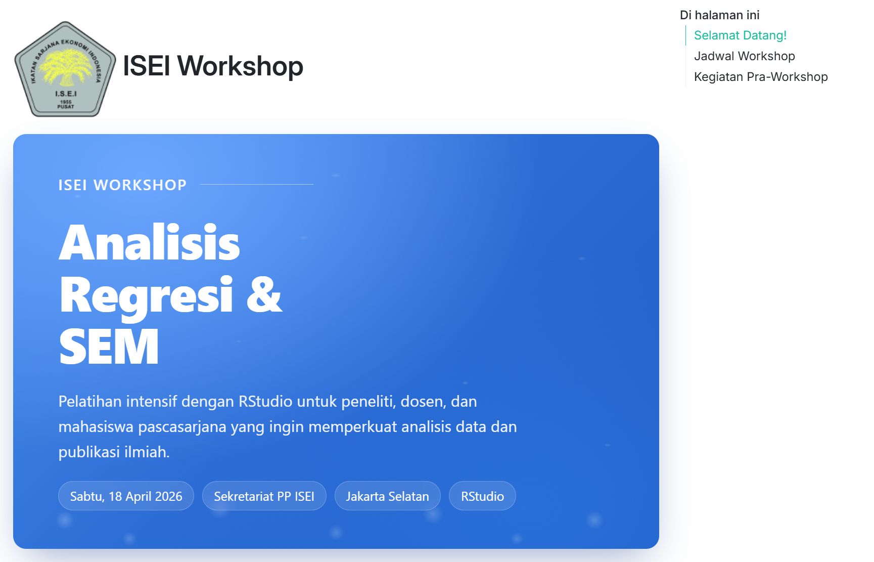 ISEI Workshop: Analisis Regresi dan Structural Equation Modelling (SEM) dengan RStudio