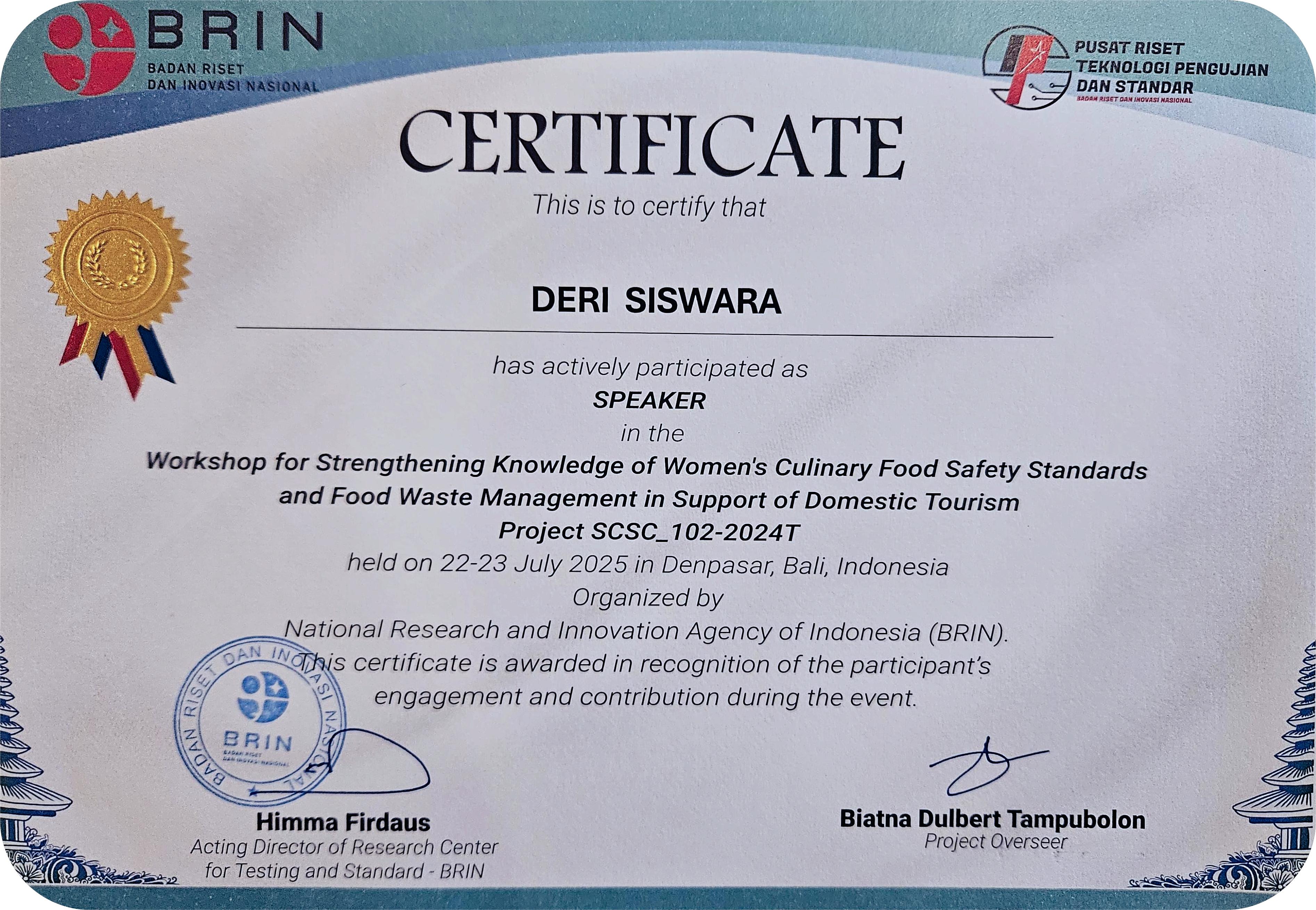 Strengthening Standard Knowledge on Women Culinary Food Safety and Its Food Waste Management in Supporting the Domestic Tourism (SCSC_102_2024T)